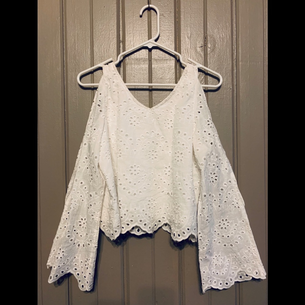 Rebellion Again Long Open Sleeve White Crop